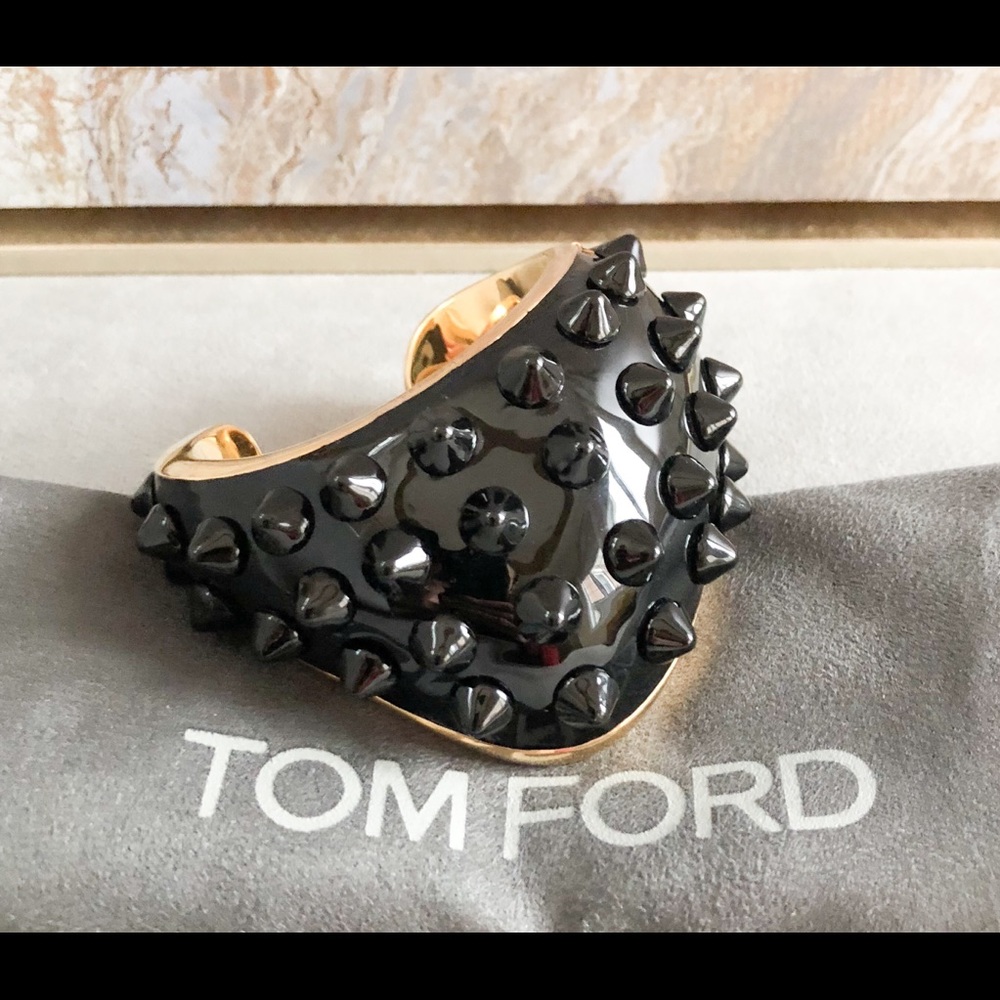 Tom Ford Enamel Gold Black Spike Cuff Bangle - Picture 2 of 8